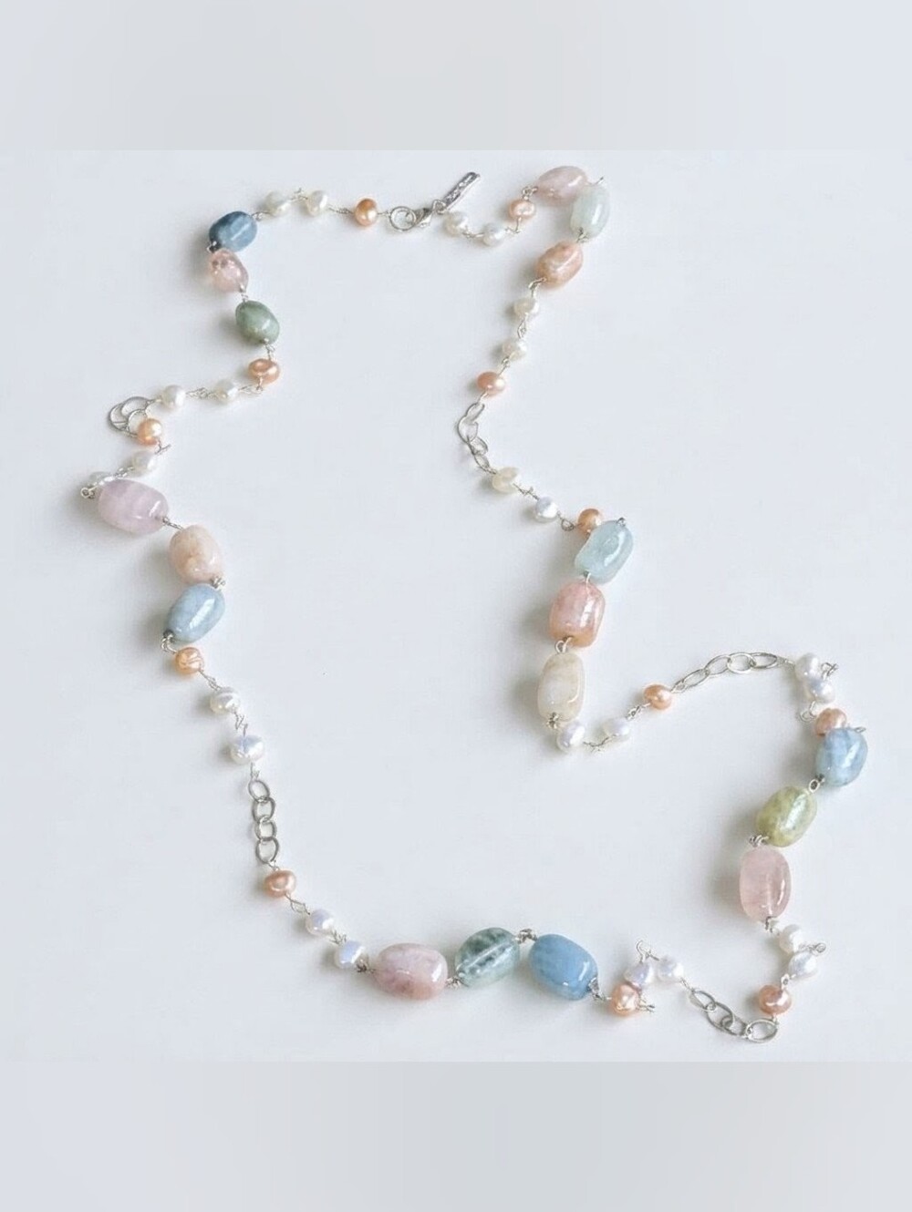 Vantel Pearls "Summer Sorbet" 40" Sterling Silver, Morganite & Freshwater Pearl